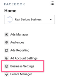 Facebook Business Settings Menu